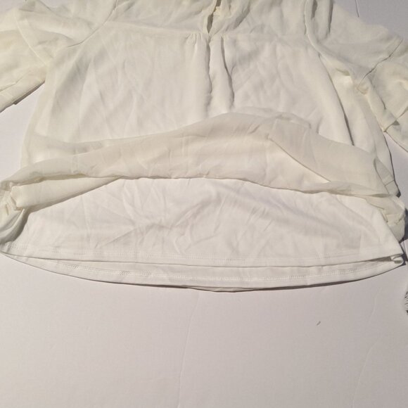 Monteau Los Angeles Womens XL Ivory Ruffle Sleeve Blouse Keyhole back closure - Picture 11 of 11